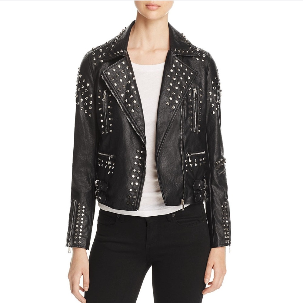 Aqua Black Studded Leather Jacket